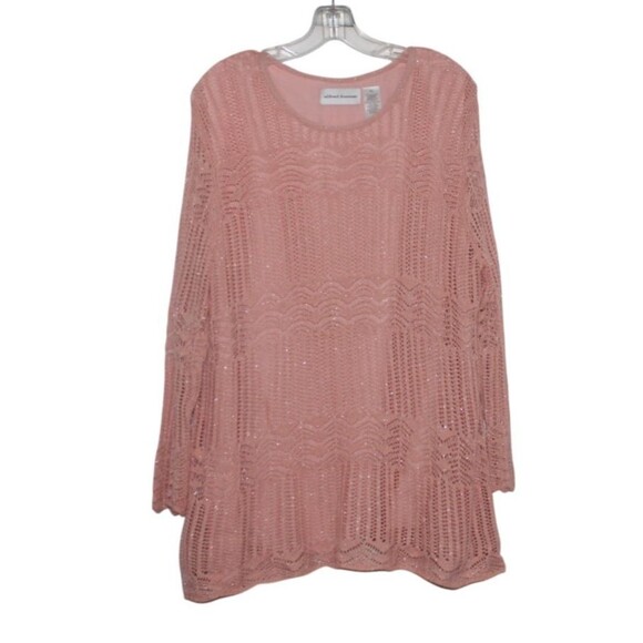 Alfred Dunner Lined Open Knit Long Sleeve Tunic Sweater Pink Size XL - Picture 2 of 9